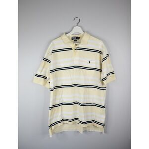 Polo Ralph Lauren Polo Shirt Mens XL Yellow Navy pony Stripe Pocket Short Sleeve